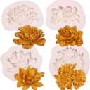 Rose Sunflowers Silicone Molds, 3D Peony Flower Fondant Molds for Cake Decoration, Soap Candle Making, Clay Polymer, Aromatherapy Set of 4