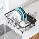 Over the Sink Expandable Dish Drainer Drying Rack In Stainless Steel for Small Kitchen, Counter Space Saving Modern Compact Metal Above Plate Dryer Strainer, Adjustable Hanging Inside Drain Holder