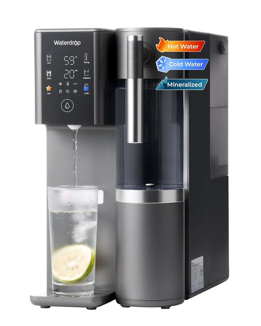 Waterdrop A2G Mineral Countertop Reverse Osmosis System Water Filter, Hot and Cold RO System, 6 Temperature Settings, 3:1 Pure to Drain, 6-Stage, Portable Pure Water Tank