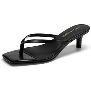 DREAM PAIRS Kitten Heels for Women Flip Flop Low Heels Square Open Toe Sandals Thong 1.97 Inch Heeled Sandals for Summer Vocation, Black US 10