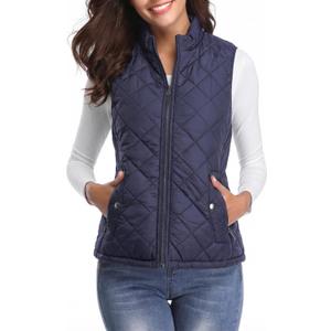 Fuinloth Women's Lightweight Warm Puffer Quilted Vest - 4-Pockets Stand Collar Zip Gilet, Fall Winter Outerwear M