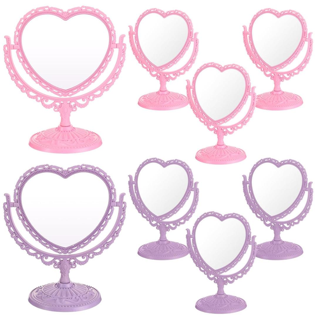 8 Pcs Heart Mirror Purple Pink Heart Shaped Mirror Spa Party Supplies for Girls Makeup Spa Birthday Party Favors