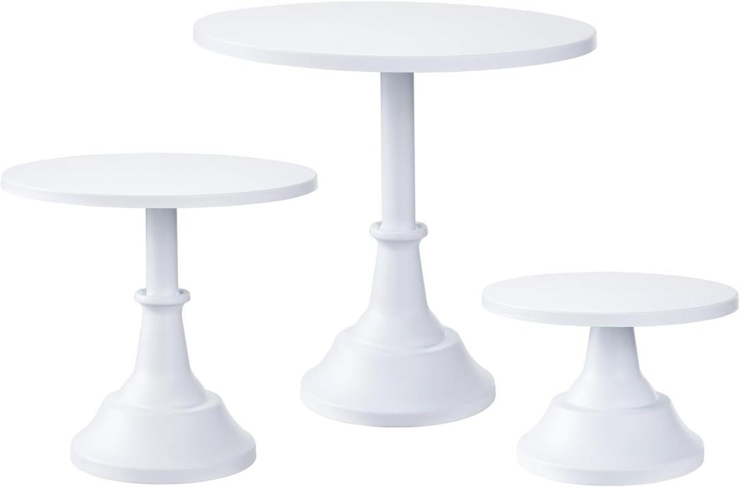 HBlife 3-PCS White Cake Stand Set (8"/10"/12" Plate) for 6-10 Inch Cakes, Perfect Dessert Table Display Set, Cupcake&Cake Stands for Party, Wedding, Birthday, Baby Shower, Anniversary (Metal), White