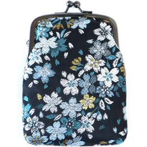 Japanese Kimono Gold Brocade Coin Purse Change Purse Wallets Pouch (Sakura NAVY)