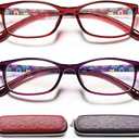 EYEURL Blue Light Blocking Readers for Women - Set of 2 Ladies Computer Reading Glasses +2.0 Choose Your Magnification Lightweight and Comfortable (Purple+red)