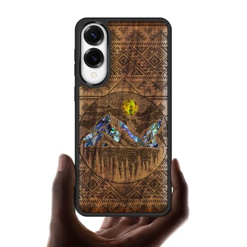 Carveit Magnetic Wooden Case for Samsung Galaxy S25 Edge Case, Wood Artisan Engraved & Handmade Shell Inlaid, Compatible with MagSafe Wireless Chargers (Aztec Style Alpine Lakes) Walnut