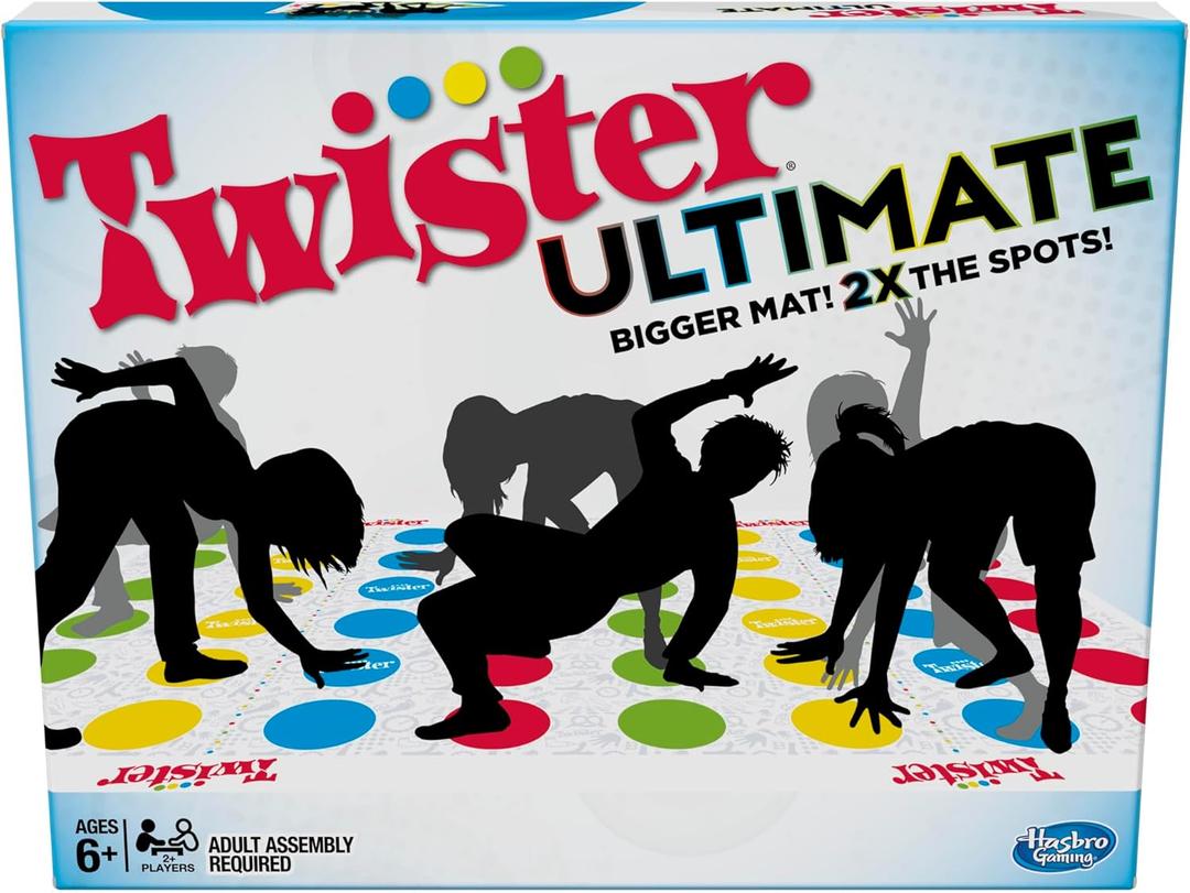 Hasbro Gaming Twister Ultimate: Bigger Mat, More Colored Spots, Family, Kids Party Game Age 6+; Compatible with Alexa 