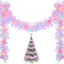 Kingdder 16.4 ft Christmas Tinsel Garland Lighted Metallic Twist Tree Decoration Prelit Battery Operated 50 LED Hanging Garland for Xmas New Year Home Outdoor Decor(Multicolor, Pink)