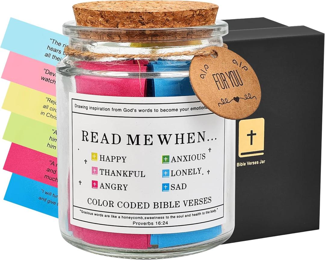 Bible Verse Jar- Christian Gifts For Women, Men, Birthday Gifts for Mom,Graduation Gift for HerRead Me When Bible Verses Jar for Emotions and Feelings
