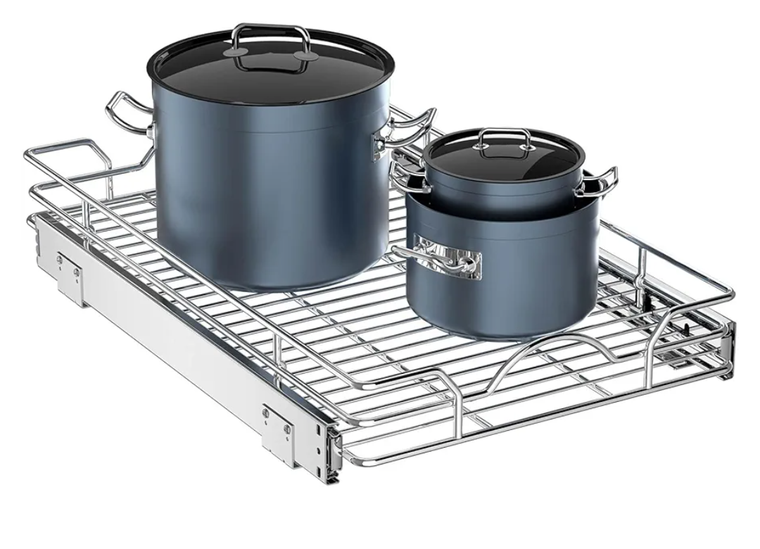 OCG Pull Out Cabinet Organizer (15" W x 21" D), Pull out Drawers, Cabinet Pull Out Shelves for Base Cabinet Organization in Kitchen Bathroom Pantry, Bottom Mount, Chrome Finish