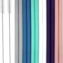 Senneny Set of 12 Stainless Steel Straws with Silicone Flex Tips Elbows Cover