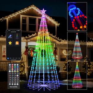 9FT Smart Christmas Tree Lights with Ball Ornaments, App & Remote Control, 316 RGB Color Changing LED Cone Tree Lights, Music Sync, Custom Light Show, Waterproof Decoration for Xmas, New Year, Parties