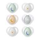 Tommee Tippee Night Time Pacifier, 0-6 Months, Symmetrical Silicone Baglet, BPA-Free Binkies, Glow in The Dark Technology, Blue Pastels, Pack of 6
