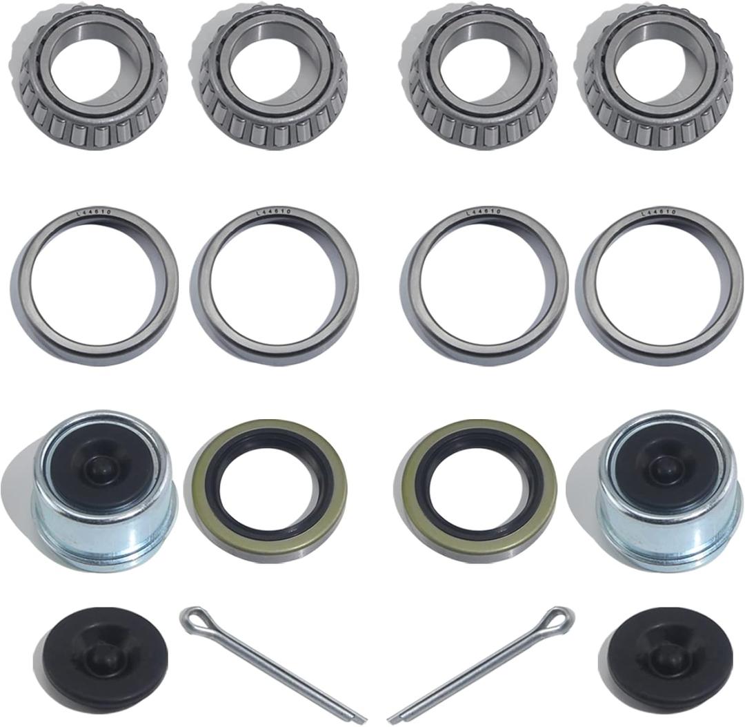 iBroPrat 2 Sets 2000-2200 LB Boat Trailer Axle Bearing Kits, L44649 / L44610 Bearing Kits, 12192TB Grease Seals, 1.98" Dust Covers and Rubber Plugs, Cotter Pins for 1-1/16 Inch Axles Trailer Wheel Hub