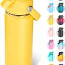 Fijinhom 18oz Insulated Stainless Steel Water Bottle, Wide Mouth Double Wall Vacuum, Silicone Straw, Sweat & Leak Proof, BPA Free Insulated Water Flask for Travel, Keep Cold 24h Hot 12h, Yellow
