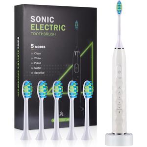 Sonic Electric Toothbrush for Adults - Deep Cleaning Teeth Whitening6 Replacement Brush Heads100-Day Battery5 Modes w/SensitiveIPX7 Waterproof (Color Options) (Black)