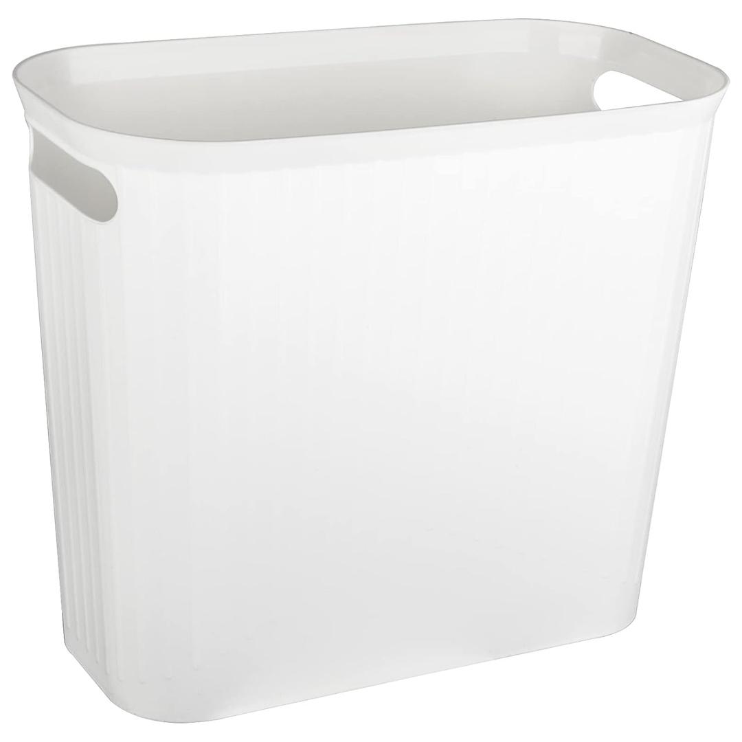 rejomiik Small Trash Can, 3.5 Gallon Garbage Can Slim Waste Basket Plastic Trash Bin Container with Handles for Bathroom, Bedroom, Home, Office, Dorm Room, Kitchen, Rectangular, White (1 pack)