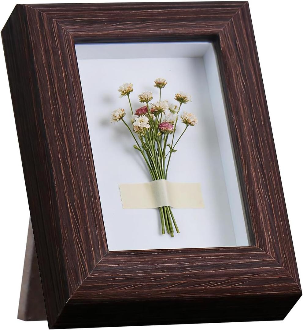2x3 Mini Shadow Box Frame Real Glass Small Shadow Box Display I Deep Display Case for Coins, Pins, Photo, Dried Flowers, Baby Keepsakes Small Shadowbox for Wall or Tabletop (Walnut Color)