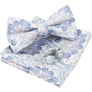Alizeal Mens 3pcs Floral Pattern Pre-tied Bow Tie, Pocket Square and Cufflinks Set
