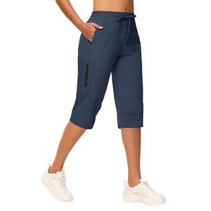 Women's Long Shorts 15" Below The Knee Capri Hiking Shorts Quick Dry Lightweight Outdoor Casual Crop Pants Cargo Navy Blue, 3XL