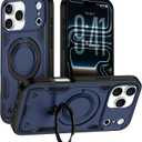 iPhone 17 Pro Case with Magnetic Invisible Stand [Military Drop Protection] [Compatible with Mag-Safe] Shockproof Slim Case for iPhone 17 Pro Case Stand with Kickstand Rotatable, Navy Blue 6.3 Inch