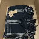 Plaid Black & Tan Fringed Woven Cotton Blend Throw, One Size
