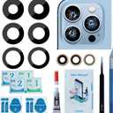 2 Sets Rear Camera Lens Glass Replacement with Adhesive Pre-Installed Compatible for iPhone 13 Pro / 13 Pro Max (3 Pieces/Set) with Repair Tools and Installation Manual