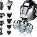 Electric Shaver for Bald Men, 6 in 1 Floating Head Razor with Nose Hair, Sideburns Trimmer, Face Brush, Upgrade 7D Electric Razor for Men with Type-C Charger, LED Display & Waterproof (Sliver)