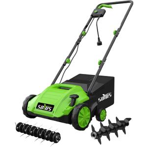 SOYUS Electric Dethatcher and Scarifier with 30L Collection Bag, 13-Inch 12 Amp 2-in-1 Corded Lawn Dethatcher with 4-Postion Depth Adjustment, Quick-Fold, Increases Lawn Health