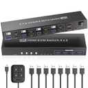 8K@60HZ 4K@120Hz HDMI KVM Switch 2 Monitors 4 Computers with 4 Port USB 3.0 Hub, 4 Port Dual Monitor HDMI KVM Switch for 4 Computers Share 1 Set of Keyboard, Mouse and 2 Monitors