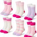 Eyean Kids Merino Wool Socks Boys Girls Thermal Winter Hiking Warm Thick Boot Cozy Toddler Crew Socks 6 Pairs (4-7 Years, Pink Stripe)