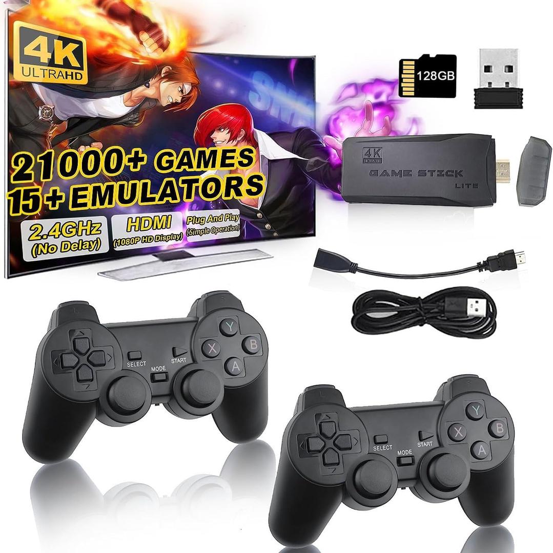 Retro Game Console & Stick - Game Stick with Built-in 12 Emulators, 21,000+ Games, Retro Drive with HDMI Output, 2.4GHz Wireless Controllers, Plug and Play for TV Gaming (Obsidian Black)