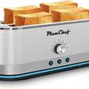 Plum chef 4-Slice Toaster with Light Strip, Extra Long Slot Toaster, 7 Browning Settings, Defrost/Reheat Functions, Removable Crumb Tray, Stainless Steel Housing, Anti-Jam & Self-Centering