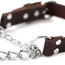 Mighty Paw Martingale Dog Collar - No Pull Design - Stainless Steel Chain - Limited Chain Cinch Training - Brown Leather Martingale Training Collar - Small Size