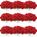 Jexine 120 Pcs Artificial Rose Flowers Bouquet Bulk Silk Realistic Fake Flowers for Wedding Anniversary Bridal Bouquet DIY Floral Arrangement Romantic Home Decor Gifts(Red)