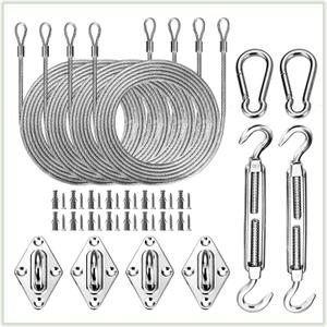 ColourTree Square & Rectangle Sun Shade Sail Canopy Awning Installation 24 PC Hardware Kits, 48 Ft (12 Ft x 4) Cable Wire Ropes, H6"#44pcs