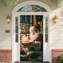 Merry Christmas Door Banner, Winter New Year Large Door Cover, Holiday Backdrop Banner Christmas Party Supplies 70.9 x 35.4 Inches (E)