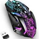 Wireless Gaming Mouse, Rechargeable Wireless Computer Mouse with Type-C Fast Charging, Ergonomic Mouse with 3 Adjustable DPI, 6 Silent Buttons, LED Light, Long Battery Life for Laptop, PC, Mac