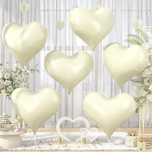 Cream White Heart Balloons,6Pcs 24 Inch Large White Heart Foil Balloons for Valentine's Day Birthday Wedding Engagement Bridal Showers Anniversary Party Decorations