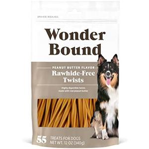 Wonder Bound Peanut Butter Flavor Dog Twist Sticks - 55 Count - Rawhide-Free Dog Treats, Dental Health Chews for Plaque & Tartar Control, Easy to Digest, Long-Lasting, Best By: 23/04/2027