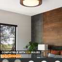 Walnut Wood Flush Mount Ceiling Light Fixture,13 Inch Ceiling Light with Frosted Glass Shade,High Deep Profile Round Ceiling Lights for Hallway Bedroom Closet Livingroom