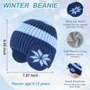 Chicingyou 3 Pcs Kids Hat Gloves Scarf Set Winter Knitted Beanie with Earmuffs Double Layer Scarf for Boy Girl 8-12 Years Old (Blue)