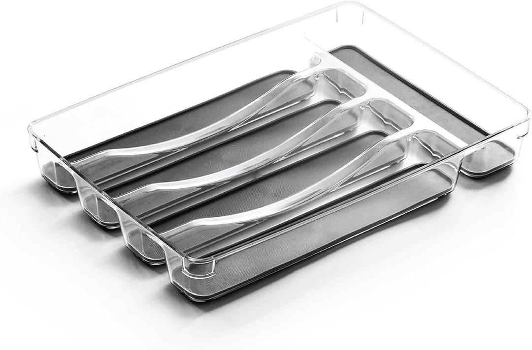 BINO 5-Slot Silverware Organizer for Drawer | Plastic Utensil Organizer for Kitchen Drawers | Silverware Tray for Drawer Organization | Utensil Kitchen Drawer Organizer w/Grip Lining (Grey)