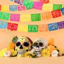 4 Packs Mexican Party Banner 60 Feet Fiesta Plastic Papel Picado Banner Cinco de Mayo Dia De Los Muertos Decor Day of the Dead Decorations Mexican Fiesta Themed Party Decorations Supplies