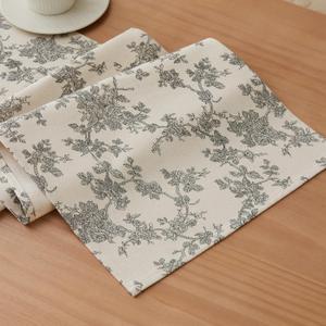 100% Cotton French Pastoral Table Runners, 13x36 Inch Black Farmhouse Table Runners 36 Inches Long, Vintage Flowers Print Home Decors