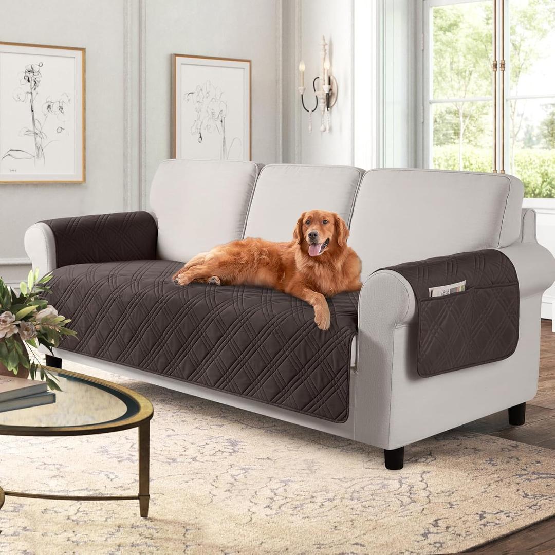 TAOCOCO Waterproof Sofa Covers for Dogs Pets with Non Slip Backing, Couch Seat Covers with Side Pocket for 3 Cushion Couch Washable Dog Couch Cover Protector Sofa Slipcovers (Sofa, Chocolate)