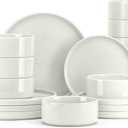 E-far Dinnerware Sets for 8, 24-Piece Stoneware Plates and Bowls Set, Modern Kitchen Dinning Dishware, Chip and Scratch Resistant, Microwave & Dishwasher Safe, Speckled White