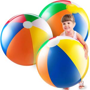 24-inch Giant Beach Ball - (pack Of 3) Big Inflatable Beach Balls For Pool Toys, Blow Up large inflatable ball Toys For Kids Pool Parties, Themed Birthdays, Beach Events, Summer Party Decorations