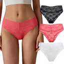 SHARICCA Lace Underwear for Women Sexy Cheeky Biknis Panties Soft Hipsters Pack (M)