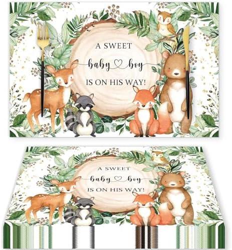50 Pieces Paper Placemats for Woodland Baby Shower, 11"x17" Forest Animals Disposable Table Place Mats, Woodland Animals Baby Shower Decorations.